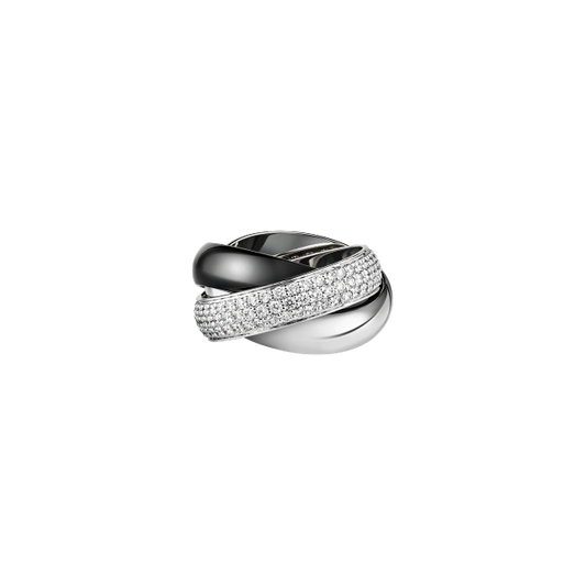TRINITY RING, CERAMIC, LM WHITE GOLD, DIAMONDS, CERAMIC