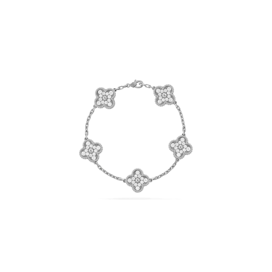 Vintage Alhambra bracelet, 5 motifs White gold, Diamond