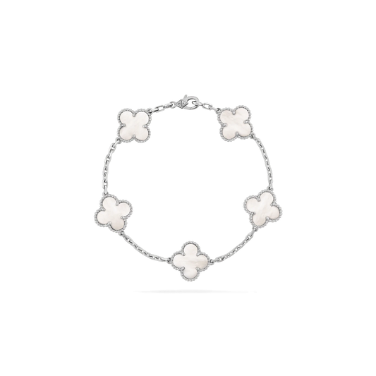 Vintage Alhambra bracelet, 5 motifs White gold, Mother-of-pearl