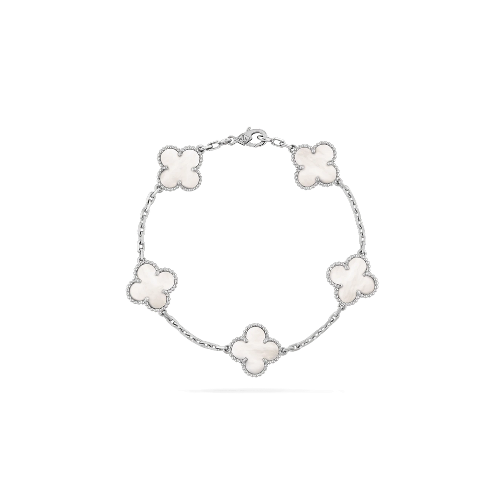 Vintage Alhambra bracelet, 5 motifs White gold, Mother-of-pearl