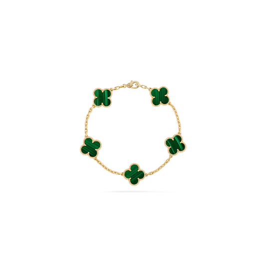 Vintage Alhambra bracelet, 5 motifs Yellow gold, Malachite
