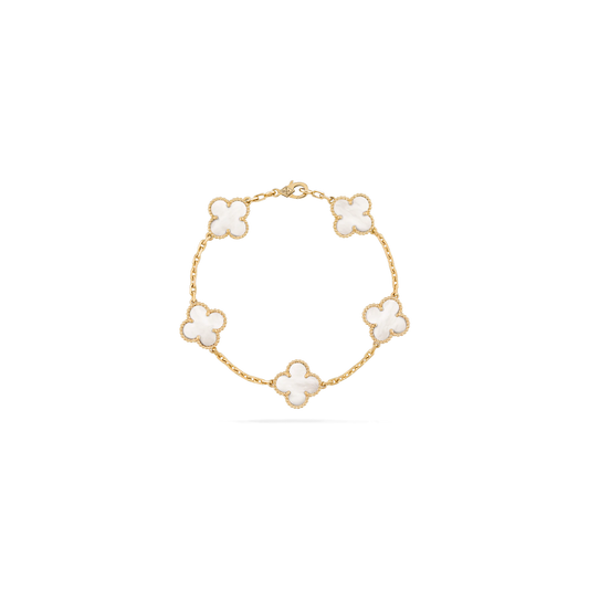 Vintage Alhambra bracelet, 5 motifs Yellow gold, Mother-of-pearl