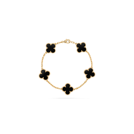 Vintage Alhambra bracelet, 5 motifs Yellow gold, Onyx