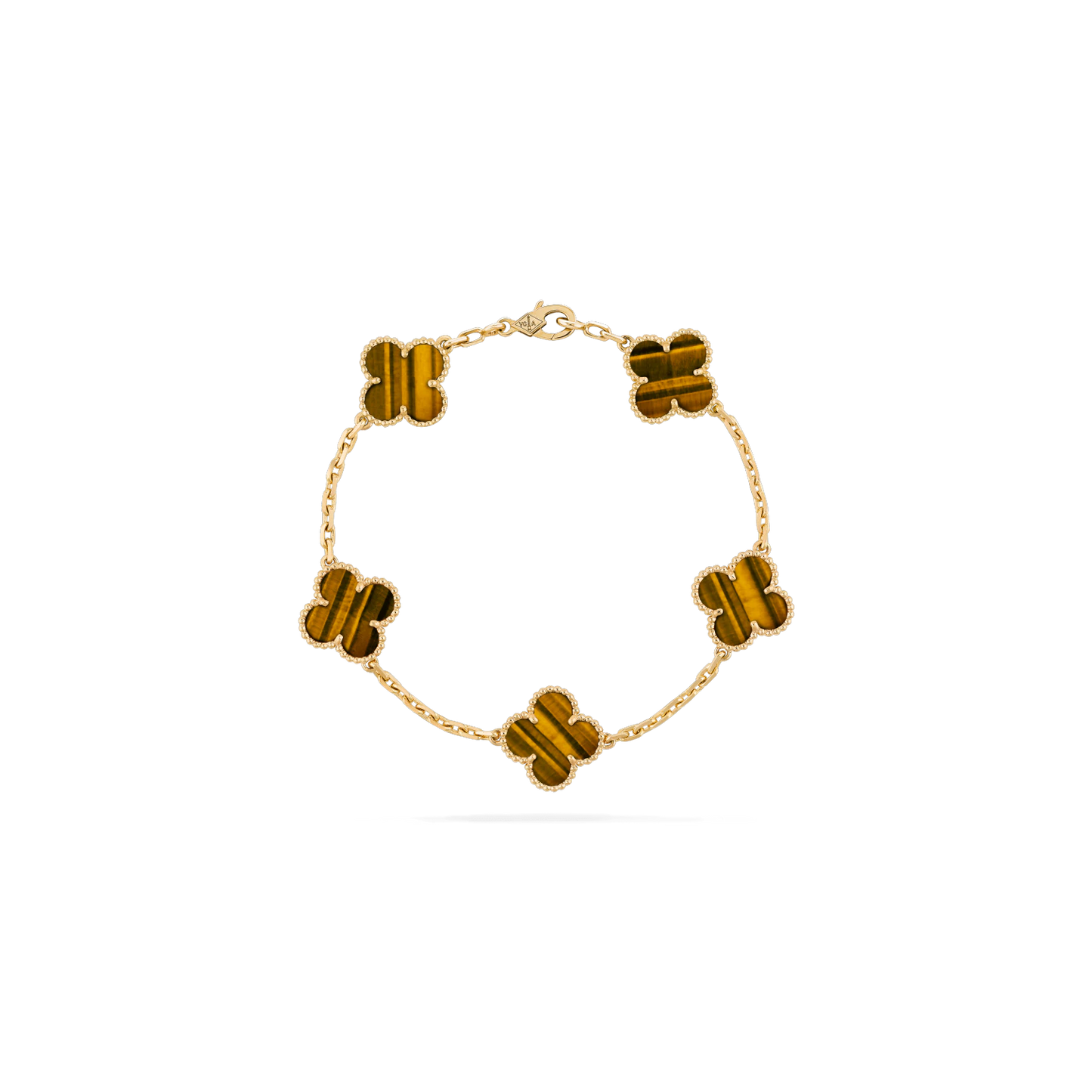 Vintage Alhambra bracelet, 5 motifs Yellow gold, Tiger Eye