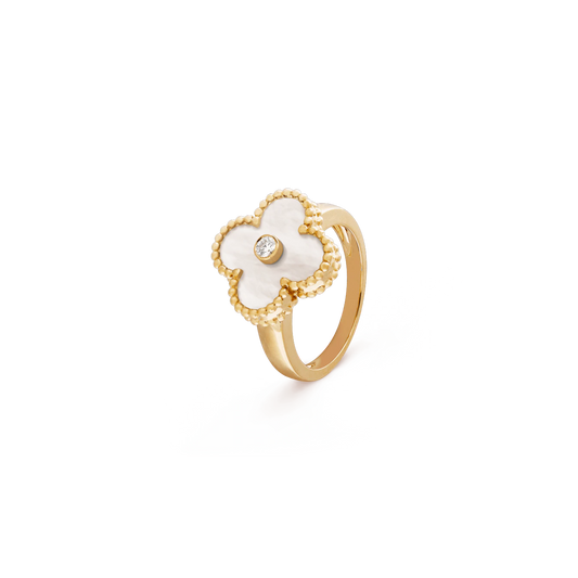Vintage Alhambra ring Yellow gold, Diamond, Mother-of-pearl