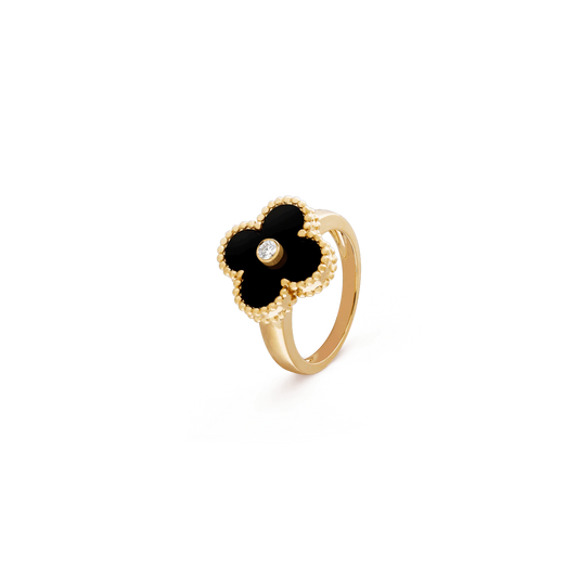 Vintage Alhambra ring Yellow gold, Diamond, Onyx